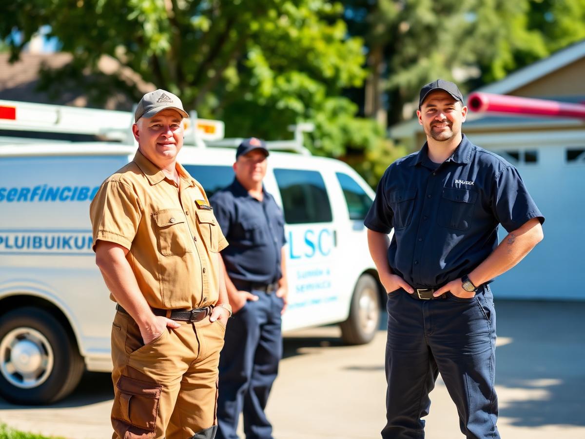 Apex Plumbing technicians standing beside their service van
